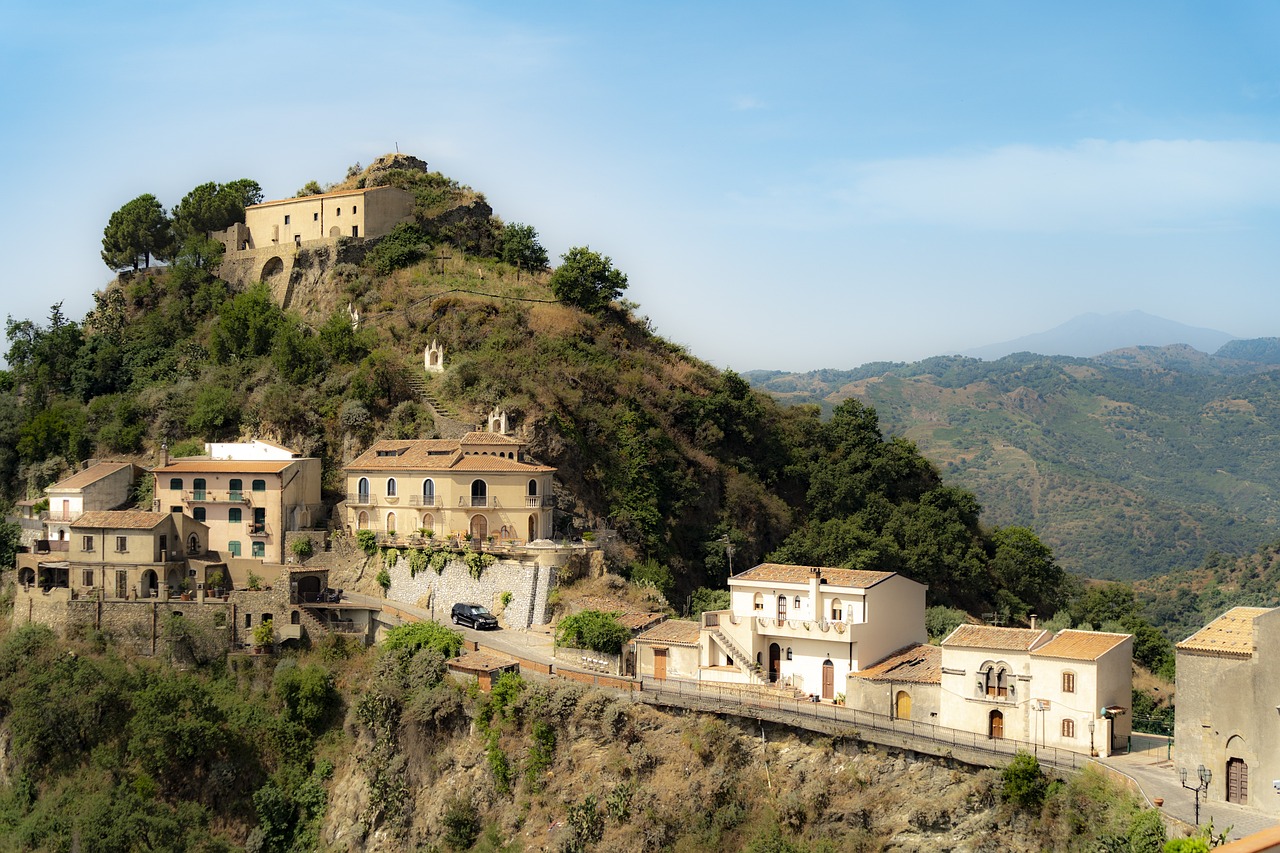 italia, savoca, architecture, city, mountains, nature, old, buildings, summer, houses, castle, tower, history, corleone, sicily