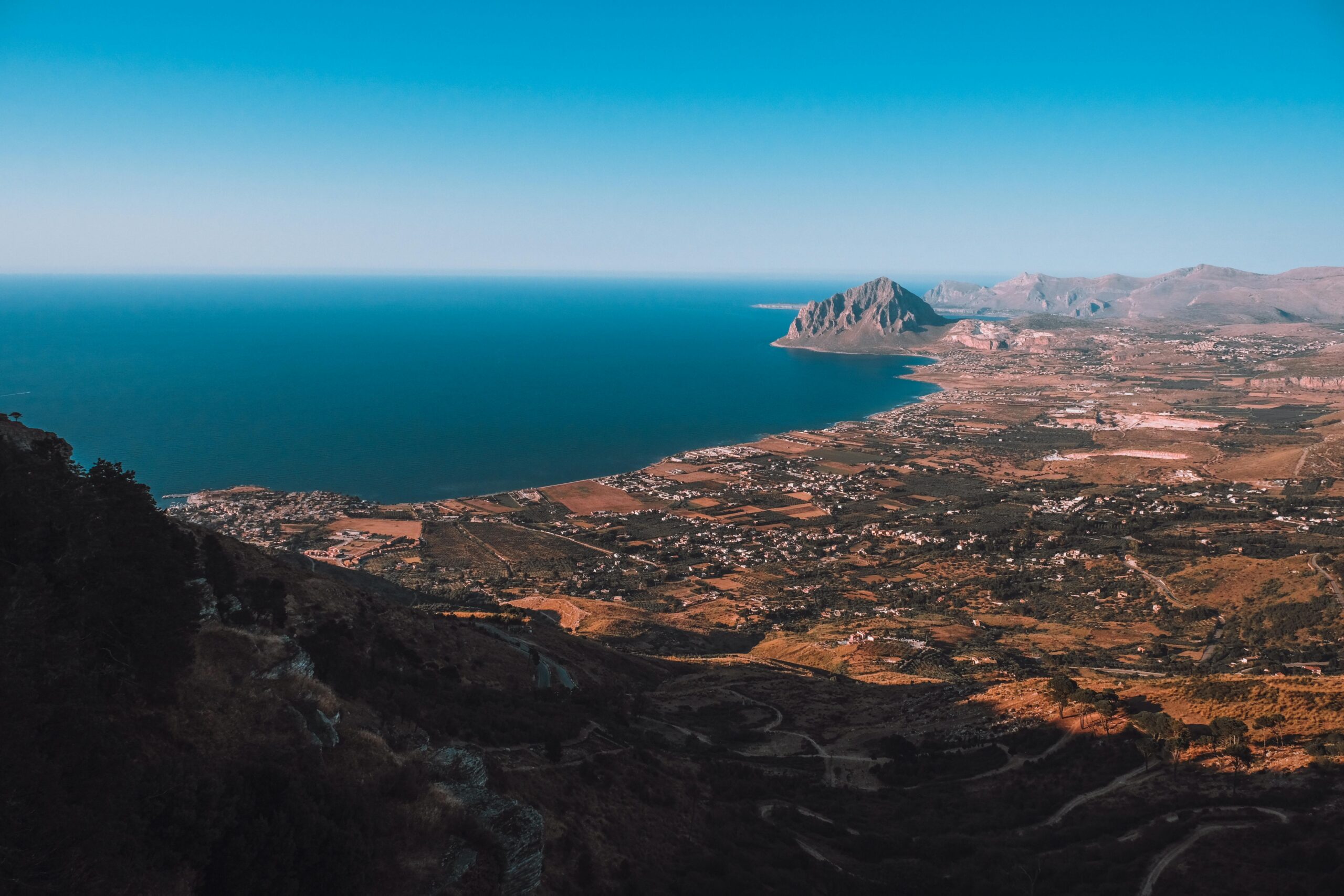 A breathtaking aerial view of San Vito Lo Capo, Sicily, showcasing the stunning coastline and landscape.
